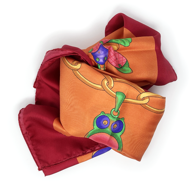 Orange and Red Pendant Silk Scarf