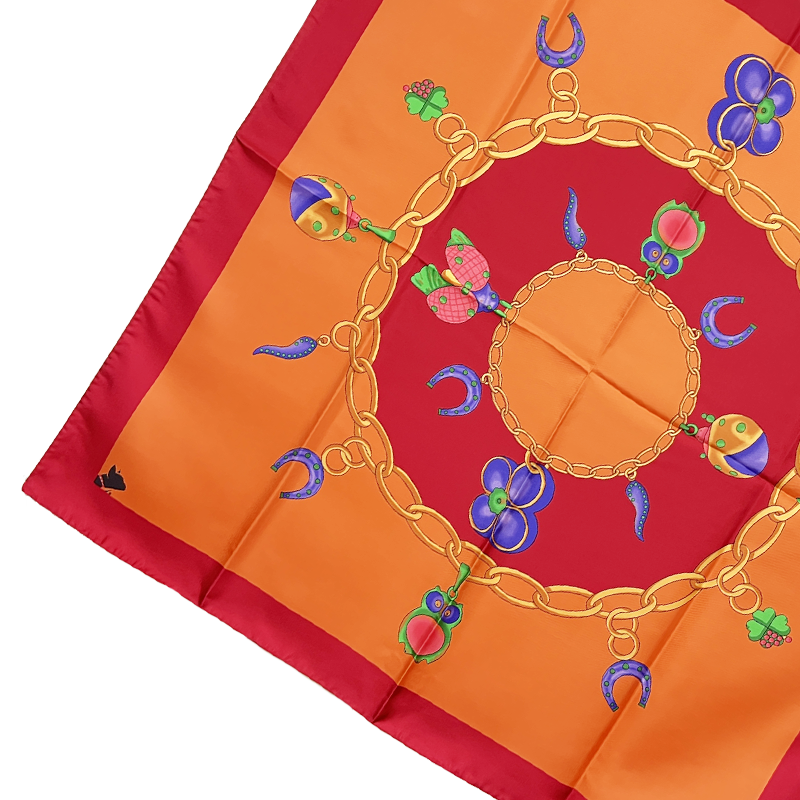 Orange and Red Pendant Silk Scarf