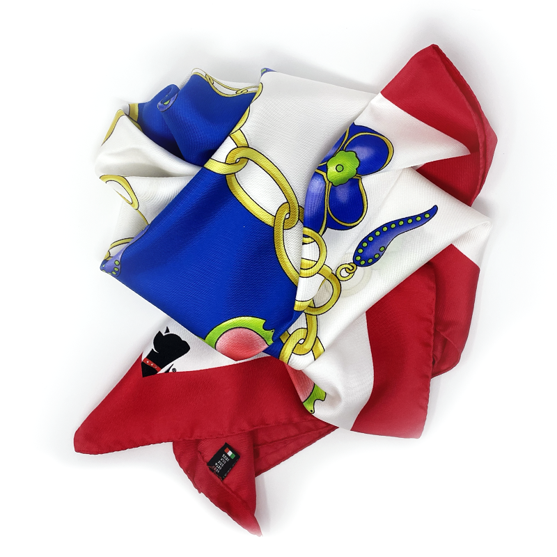 Foulard Seta Fortuna Bianco, Blu e Rosso